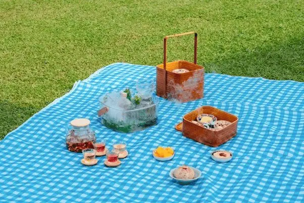 戶外草地享用野餐冷茶